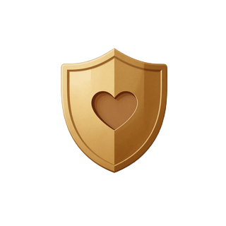 Golden shield with heart symbolizing Amorpulse security and dating protection